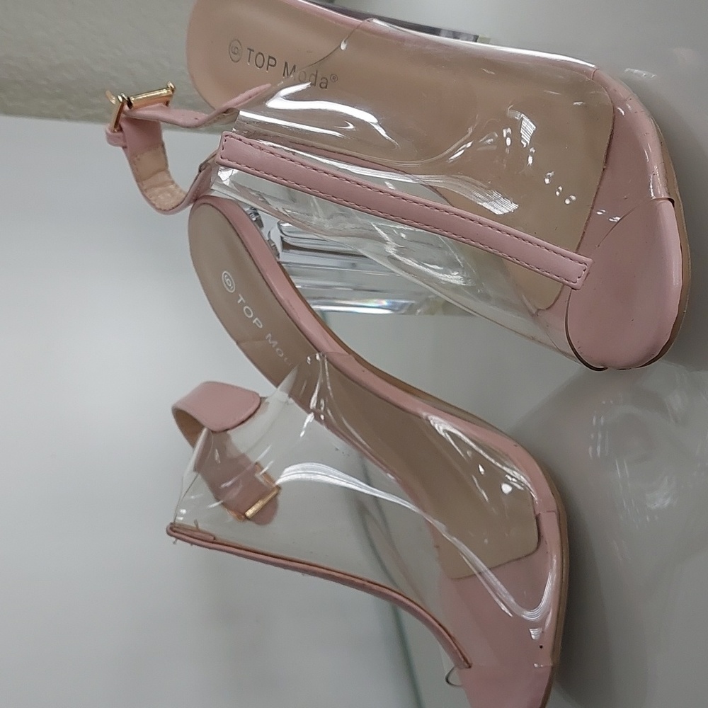 Light pink and clear heel booties